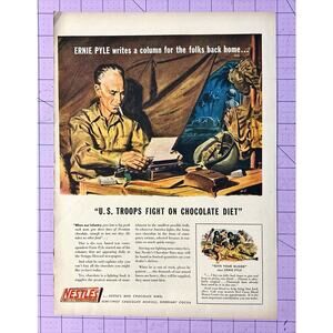 Vintage 1943 Nestles Candy Bar Print Ad Ephemera Art Decor Ernie Pyle Chocolate